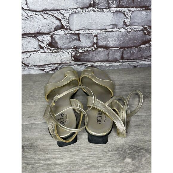 ARCHE France Gold Leather Strappy Wedge Toe Post Sandals Women Sz 41EU/10.5M US - Picture 7 of 16